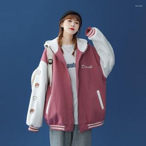 Giacche da donna Giacca da baseball oversize con cappuccio Uniforme da donna Autunno e inverno Studenti sciolti con un maglione da cento cardigan