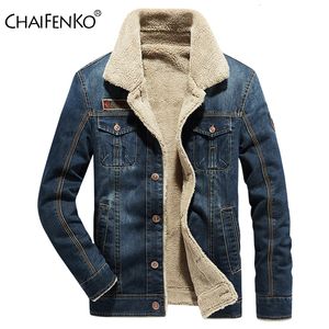 Herrjackor chaifenko vinter varma märke casual denim parkas vindtät fleece tjock kappa mode päls krage 221129