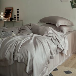 Bedding sets solid color 100 Eucalyptus Lyocell bedding set 4pcs premium Silky cooling duvet cover with zipper softest bed sheet pillowcases 221129