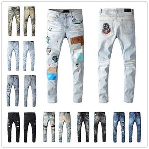 Mäns jeans 2021 Hot Mens Fashion Skinny Straight Slim Ripped Jeans Men mode Mens Street Wear Motorcykel Biker Jean Man Pants Storlek 28-40