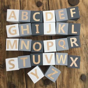 Dekorativa föremål Figurer 26st ABC träkuber Småbarn Stapling Block Baby Better Letters Preschool Learning Toys Keepsakes Gifts Nursery Room Decor 221129