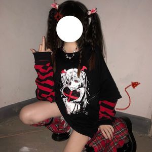 Women's Hoodies Sweatshirts Emo Style Women Streetwear Gothic Anime Punk Long Sleeve 2000s Graphic Tees Y2k Fairy Grunge Goth Egirl Alt Clothes 221129