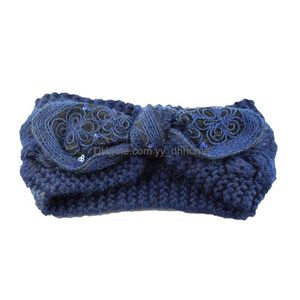 Headbands Winter Bows Knitted Headband Warmer Ear Hairbands For Women Headwear Crochet Head Warp Wide Hair Band Accessories Drop Del Dhqly