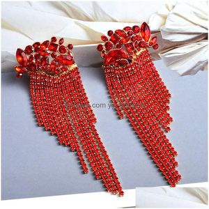 Dangle avize uzun colorf kristal zincir püskül sarkan küpeler femme moda abartılı kolye takı aksesuarları kadınlar için dh9cj