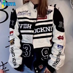 Wo Yiciya Bomber Woman Varsity Jackte American Baseball Brand Brand Racing Carジャケット刺繍カップルのヒップホップコート221129