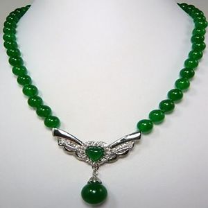 Beautiful Jewellery lady's new 8mm green Jade pendant Necklace