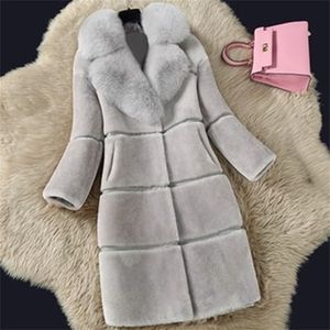 Moman Sur Fal Faux Coats Grande Tamanho Grande 5xl Inverno Jaqueta longa Moda longa Moda de colarinho falso 221128