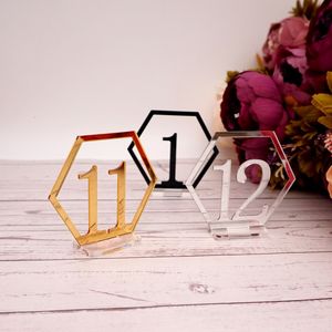 Dekorativa objekt Figurer 10cm Akryl Hexagon Form Tabellnummer med transparent rektangel Base Wedding Party Roman Normals Sätekort 221129