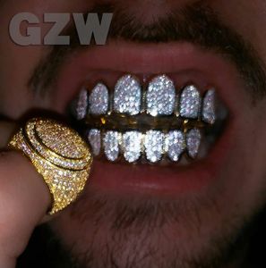 18-karatowe prawdziwe złoto zęby Fang Grillz Punk hip-hop sześcienna cyrkonia Iced Out Vampire Dental usta grille szelki ząb czapka raper biżuteria na imprezę cosplay prezenty na dzień halloween