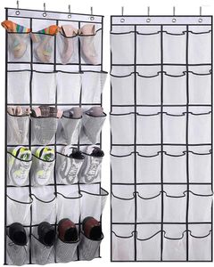 Storage Bags Over The Door Shoe Organizer Hanging Closet Holder Hanger Bag Rack With 24 Large Mesh Pockets Home Garden