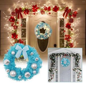 装飾的な花クリエイティブブルーボウギフトボックスオブガーランドクリスマスウォールデコレーションドアガーランドの窓が正面亀裂にぶら下がっています