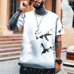 Men's T Shirts KYCK Shirt Chinese Style Abstract Landscape Painting 3D Printing O-neck T-shirt Brand Clothing Oversize