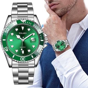 Wristwatches YOLAKO Watch Luxury Fashion Green Men Watches Military Sport Stainless Steel Date Quartz Wristwatch Clock 221129