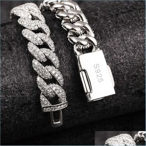 Collane con ciondolo 18Inch 10Mm 925 Sterling Sier Setting Iced Out Moissanite Diamond Hip Hop Cuban Link Chain Miami Collana Dhgarden Dhyxr