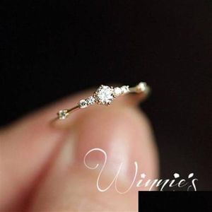 Band Rings Fashion 14K Gold 7 Tiny Diamond Ring Pieces Of Exquisite Small Fresh Ladies Women Party Engagement Trendy Jewelry Dhgarden Dh1Lz