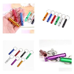 Keychains Lanyards Metal Whistle Keychains Portable Self Defense Keyrings Rings Holder Car Key Chains Accessories Outdoor Cam Surv Dhtcc