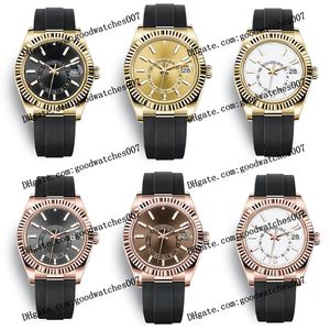 6 Model Highquality watch 2813 sports automatic machine 326235 wristwatch 42mm black dial 18k rose gold rubber strap white black chocolate gold men's watches