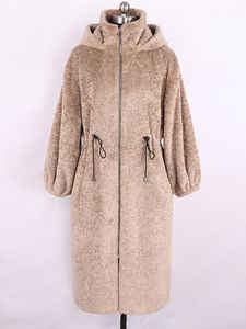 Pelliccia da donna Nerazzurri Inverno Lungo Rosa Arancione Caldo Cappotto oversize morbido Colletto da donna con coulisse Cappuccio con zip Giacche soffici 221128