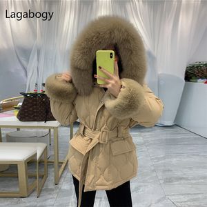 Women s Down Parkas Lagabogy Winter Women Real Fur 90 White Duck Coat Female Thick Hooded Puffer Jacket With Natural Cuffs 221128