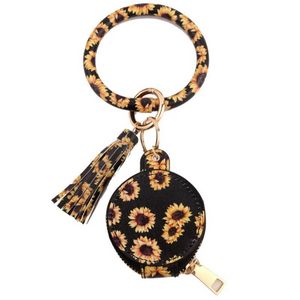 Novo colorido PU Leather Tassels Bracelets Party Keychain Favor Favort Wristlet Gunflower Leopard Bags Bolsa de maquiagem com cabeças de chaveiro de espelho B1129