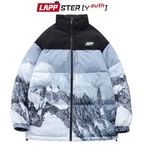 Mens Down Parkas LAPPSTERYouth Men Snow Mountains Black Winter Jackets Korean Fashion Warm Puffer Jacket Male Harajuku Bubble Coat 5XL 221129