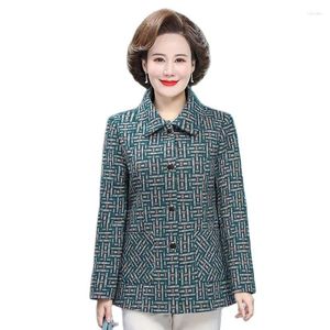 Women's Jackets Elegant Green Plaid Jacket Spring Autumn Women's Casual Coat Tops Middle-Aged Elderly Mother Fashion Single Breasted