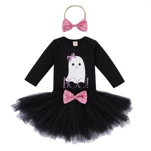 Kl￤derupps￤ttningar Citgeeautumn Halloween Infant Baby Girls Outfits Cartoon Letter Print L￥ng ￤rm Romper Tulle kjol Paljett Bowknot Set