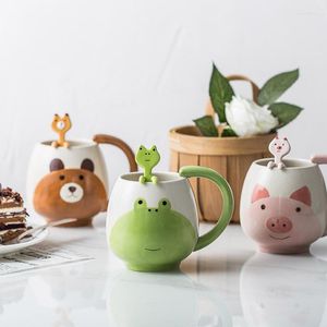 Mugs Hand-painted Coffee Cup Lovely Panda/Frog/Cat/Pig Ceramic Mug Teacup Include Teaspoon LW0321603