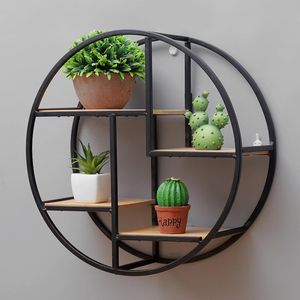 Novelty Items Creative Modern Home Round Wood Wall Mount Flower Planter Book Storage Shelf Rack Potted Holder Stand Room Background Wall Decor 221129