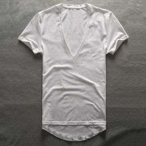 Men's Suits 8229 Zecmos Diepe V-hals T-shirt Mannen Vlakte T-shirts Voor 2022 Mode Compressie Top Tees Mannelijke Vaders