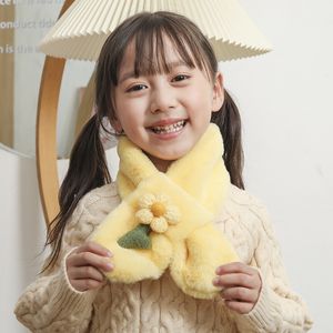 Winter Children Cute Cartoon Soft Plush Scarves Girl Baby Flower Pattern Thick Warm Windproof Collar Scarf Outdoor Keep Warm Kids Neckerchief