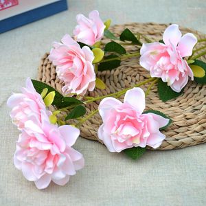 Dekorativa blommor Fake Flower Single Branch Three Heads Gardenia Living Room Soft Decoration Wedding Simulation Material Film Buil