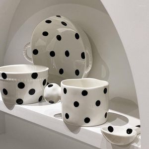 Bowls Black And White Wave Point Ceramic Bowl Classic European Tableware Home Binaural Soup Coffee Cup One-Person Set