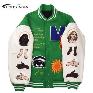 Wo COLDYINGAN Bomber Woman Varsity Green długie rękawy Baseball damskie zimowe płaszcze bombowce Vintage płaszcz typu College Met 221129