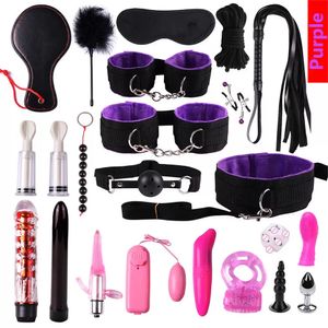 Bondage Kit With Handcuffs Anal Plug Butt Dildo Vibrator Fetish Bdsm Adults Games To Flirt Sex Toys For Men Women Gay Party