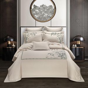 Bettwäsche-Sets, schickes orientalisches Stickerei-Bambus-Bettbezug-Set, hochwertige ägyptische Baumwolle, weiches Queen-Doppel-King-Size-Bett, 4-teiliges Set mit Bettlaken 221129