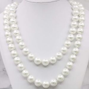 Mode kvinnliga smycken 10 mm vit skal pärlhalsband 35 tum