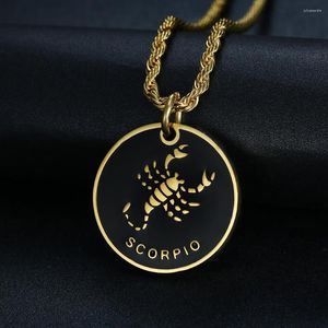 Pendant Necklaces 12 Zodiac Sign Constellations Pendants For Women Men Gold Color Stainless Steel Male Jewelry Fashion Birthday Gift