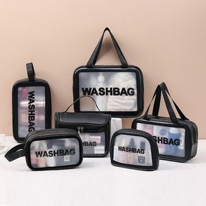 Mulheres Viagem Bag de armazenamento PU Makeup Sacos de organizadores de lavagem à prova d'água Casos de cosméticos transparentes C1129