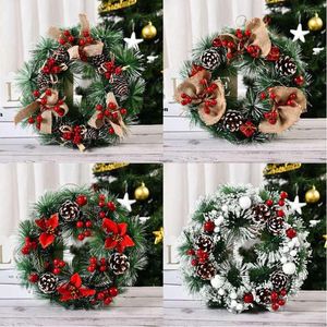 Decorative Flowers 2023 32CM Christmas Decoration Wreath Handmade Artificial Door Hanging Window Props Xmas Party