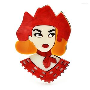 Spille Wulibaby Acrilica Red Hair Lady for Women Beauty Girl Figure Office Pesta Pingi per spille per spillo