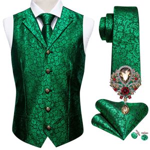 Kamizelki męskie S-3xl biznesowe kamizelki kamizelki Lapel V Sible Silk Casual Green Floral Caistcoat Formal Groomsman Kurtka dla mężczyzn Wedding 221128