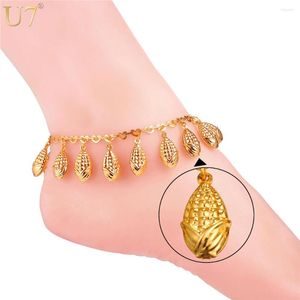 Tornozinhos U7 Fashion Foot Bracelet for Women Gold/Silver Color Jóias de verão Sandals descalços de milho fofo A309