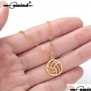 Pendant Necklaces Fashion Volleyball Necklace Jewelry Chain Sports Ball Pendant Christmas Stainless Steel Collar Drop Delive Dhgarden Dhkxj