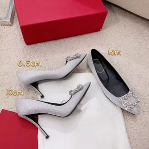 2022 Latest square diamond pointed shoes and stockings womenhoes high and low heels satin sandals womenshoes evening dress straps 35-42