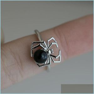 Band Rings Spider Sier Rings 925 Sterling Natural Black Sapphire Ring Personlig kvinnor Bröllopsfest smycken Drop Delivery Dhgarden Dhrtm