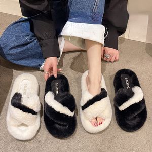 Slippers Fashion Черно -белая панда плюшевые туфли теплое пушистое смешанное цвет