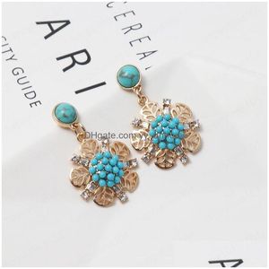 Dangle Chandelier Flower White Blue Beads Stone Pearls Special Designs Elegant Vintage Stud Earring For Women Wholesale Drop Deliv Dhaug