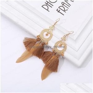 Dangle Chandelier European And American Simple Rice Beads Tassel Feather Earrings Female Wild Drip Retro Small Commodity Wholesale Dhx5V