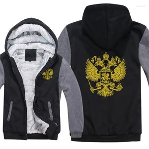 Felpe con cappuccio da uomo Lo stemma della Russia Uomo Cool Winter Addensare Fodera in lana Bandiera russa Felpe Pullover